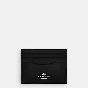 NWT Coach Slim Id Card Case Powder CBL81 Shiny crinkle leather Black